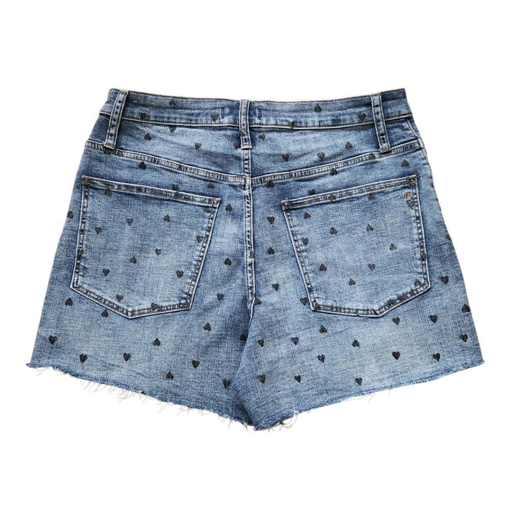 Madewell Women's Blue Denim Shorts High-Rise Heart Printed Fray Hem Size 30 (M) - Picture 9 of 15